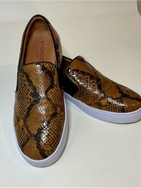 Vionic Demetra Boa Brown Snake-Print Slip-On Loafers with White Sole